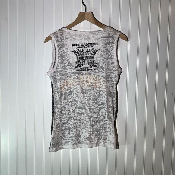 Harley-Davidson Y2K White Gray Sheer Logo Double Sided Tank Top L Biker Babe Alt - Picture 3 of 10
